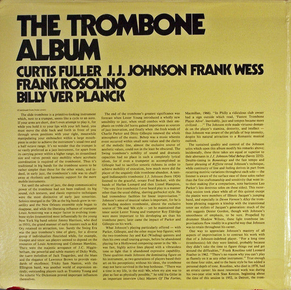 Curtis Fuller, J.J. Johnson, Frank Rosolino, J. Billy VerPlanck, Frank Wess ~ The Trombone Album (Vinyl) - Djungel & Jazz