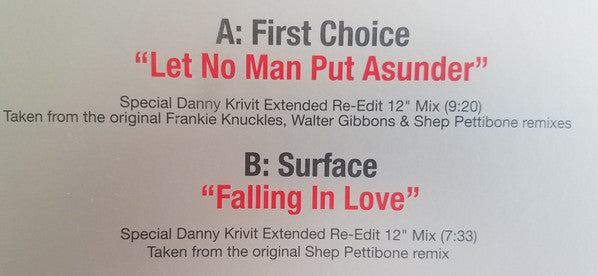 First Choice / Surface : Let No Man Put Asunder / Falling In Love (12" Re-Edit) (12")