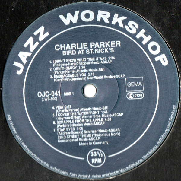 Charlie Parker ~ Bird At St. Nick's (Vinyl) - Djungel & Jazz