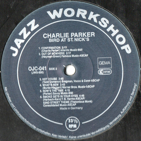 Charlie Parker ~ Bird At St. Nick's (Vinyl) - Djungel & Jazz