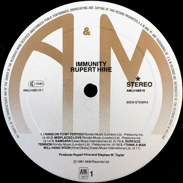 Rupert Hine ~ Immunity (Vinyl) - Djungel & Jazz