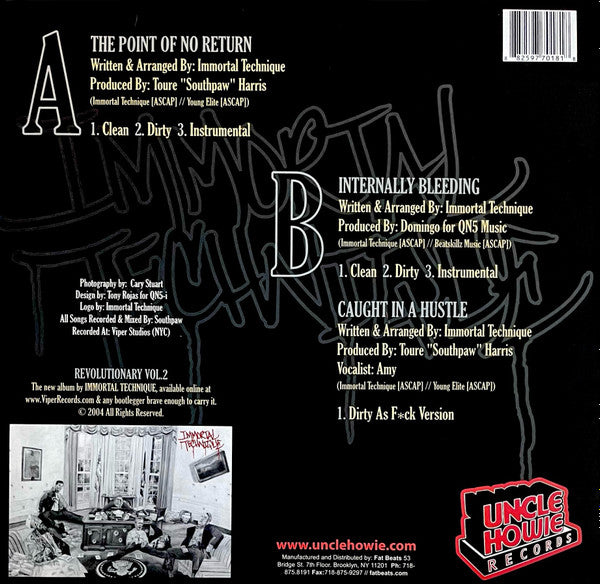 Immortal Technique ~ The Point Of No Return / Internally Bleeding / Caught In A Hustle (Vinyl) - Djungel & Jazz