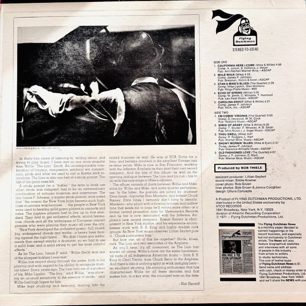Mike Lipskin With Willie "The Lion" Smith ~ California Here I Come (Vinyl) - Djungel & Jazz