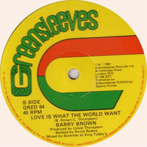 Earl Sixteen / Barry Brown : Trials And Crosses / Love Is What The World Want (12")