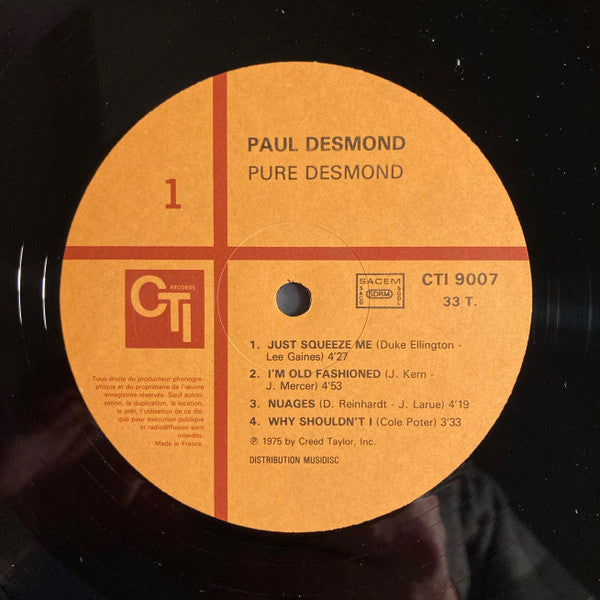 Paul Desmond ~ Pure Desmond (Vinyl) - Djungel & Jazz