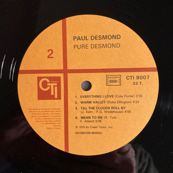 Paul Desmond ~ Pure Desmond (Vinyl) - Djungel & Jazz