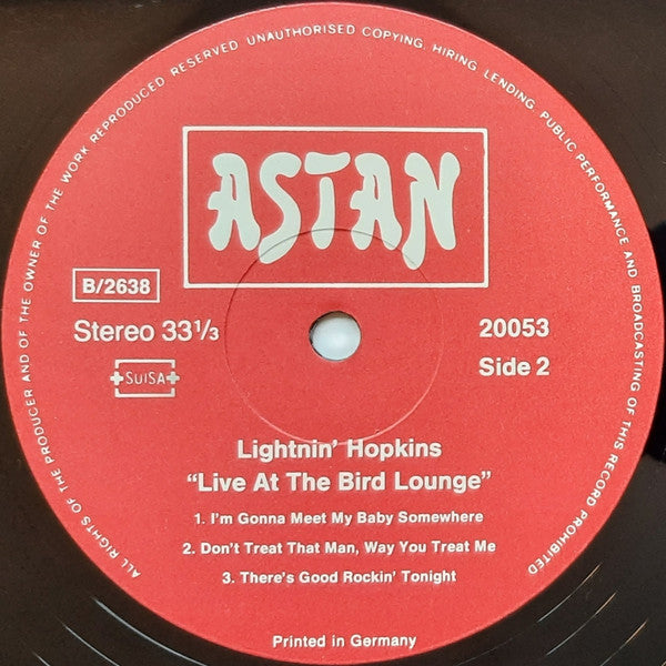 Lightnin' Hopkins : Live At The Bird Lounge (LP, Album, RE)