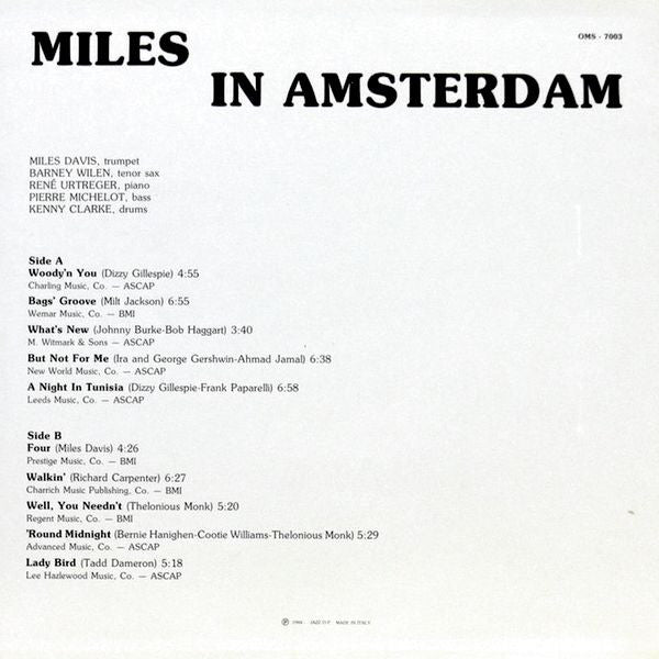 Miles Davis : Miles In Amsterdam (LP, Album, Mono)