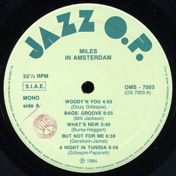 Miles Davis : Miles In Amsterdam (LP, Album, Mono)