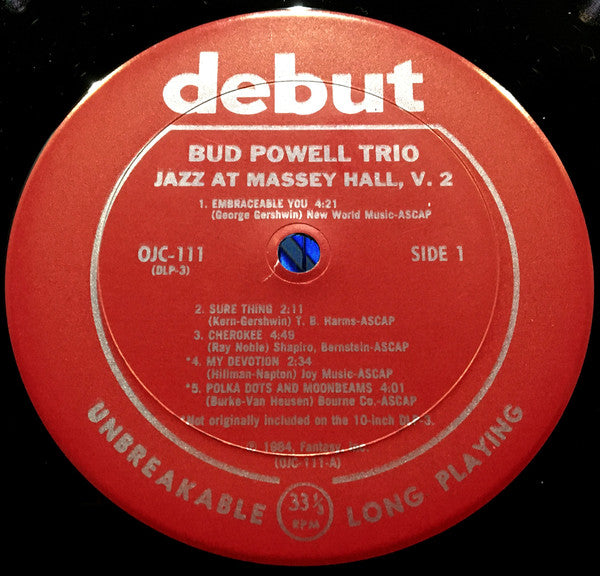 Bud Powell Trio* : Jazz At Massey Hall Volume Two (LP, Album, Mono, RE, Pit)
