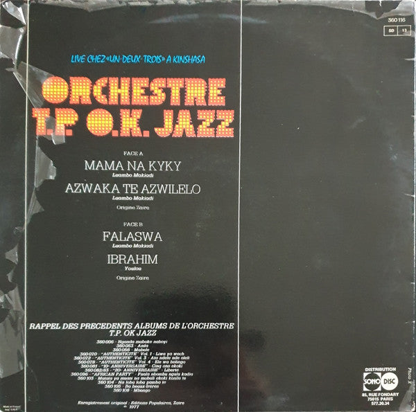 Orchestre T.P.O.K. Jazz ~ Live Chez "Un Deux Trois" A Kinshasa (Vinyl) - Djungel & Jazz