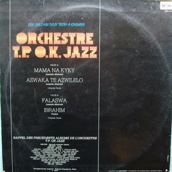 Orchestre T.P.O.K. Jazz ~ Live Chez "Un Deux Trois" A Kinshasa (Vinyl) - Djungel & Jazz