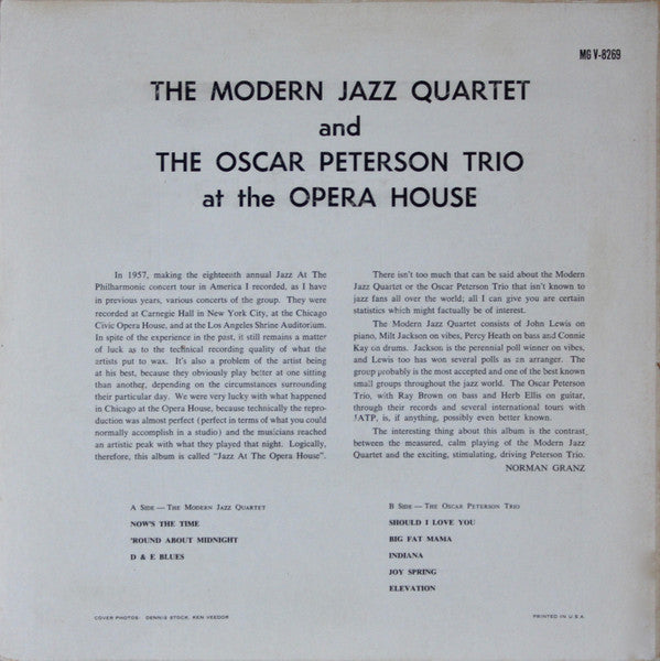 The Modern Jazz Quartet And The Oscar Peterson Trio ~ At The Opera House (Vinyl) - Djungel & Jazz