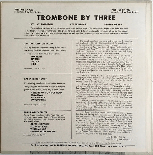 J.J. Johnson / Kai Winding / Bennie Green ~ Trombone By Three (Vinyl) - Djungel & Jazz