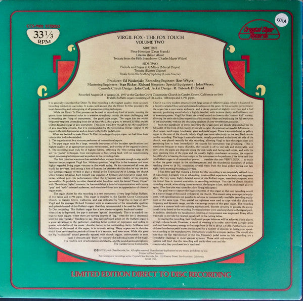 Virgil Fox ~ The Fox Touch Volume Two (Vinyl) - Djungel & Jazz