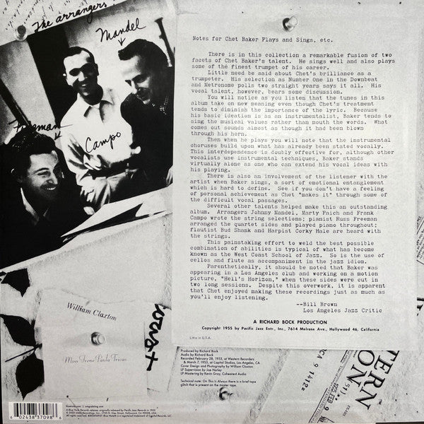 Chet Baker ~ Sings And Plays With Bud Shank, Russ Freeman And Strings (Vinyl) - Djungel & Jazz