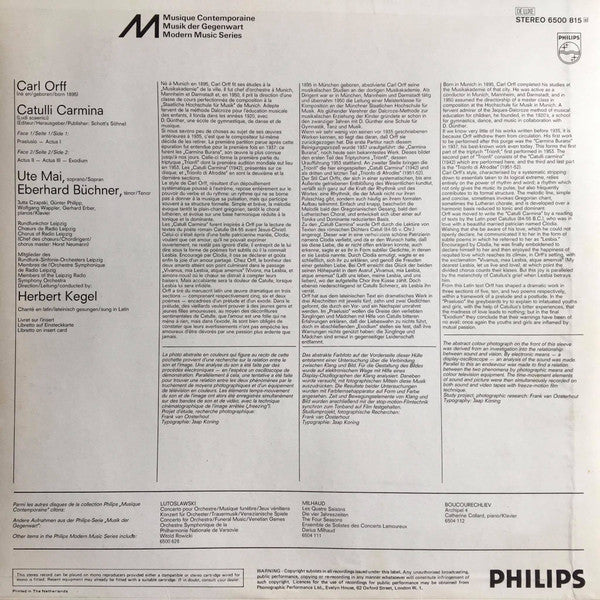 Carl Orff, Rundfunkchor Und Rundfunk-Sinfonie-Orchester Leipzig, Herbert Kegel ~ Catulli Carmina (Vinyl) - Djungel & Jazz