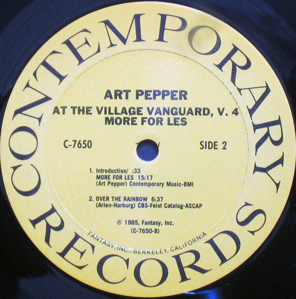 Art Pepper ~ More For Les - At The Village Vanguard, Vol. 4 (Vinyl) - Djungel & Jazz