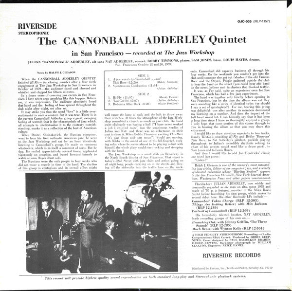 The Cannonball Adderley Quintet ~ In San Francisco (Vinyl) - Djungel & Jazz