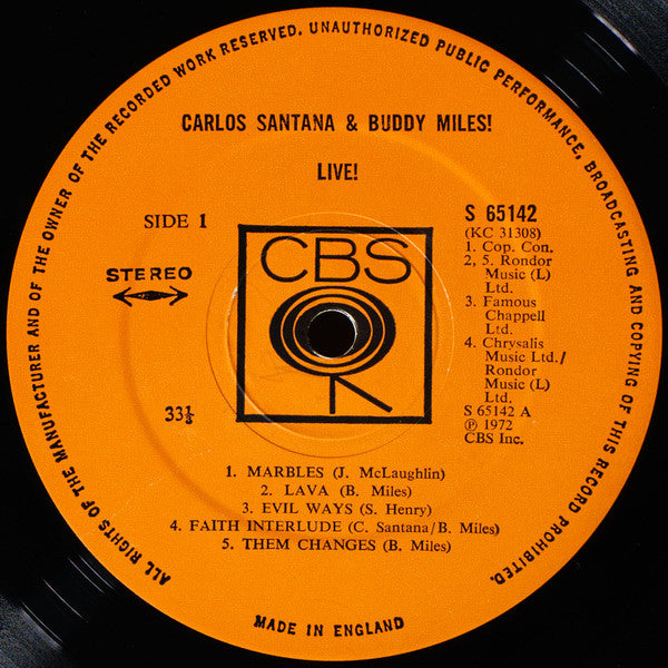 Carlos Santana & Buddy Miles : Carlos Santana & Buddy Miles! Live! (LP, Album, Gat)