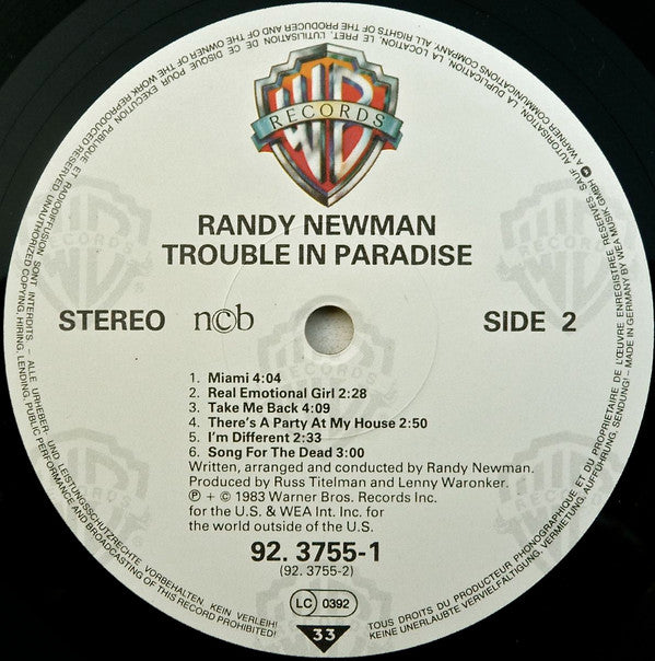 Randy Newman ~ Trouble In Paradise (Vinyl) - Djungel & Jazz