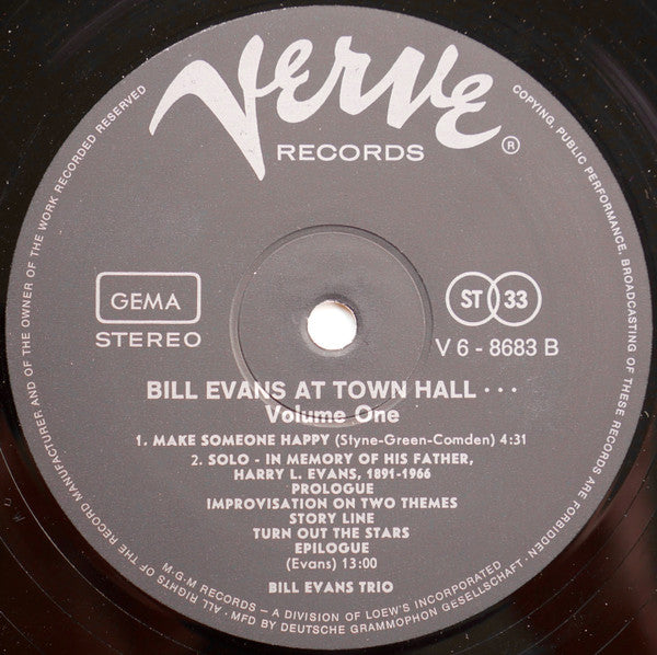 The Bill Evans Trio ~ Bill Evans At Town Hall (Volume One) (Vinyl) - Djungel & Jazz
