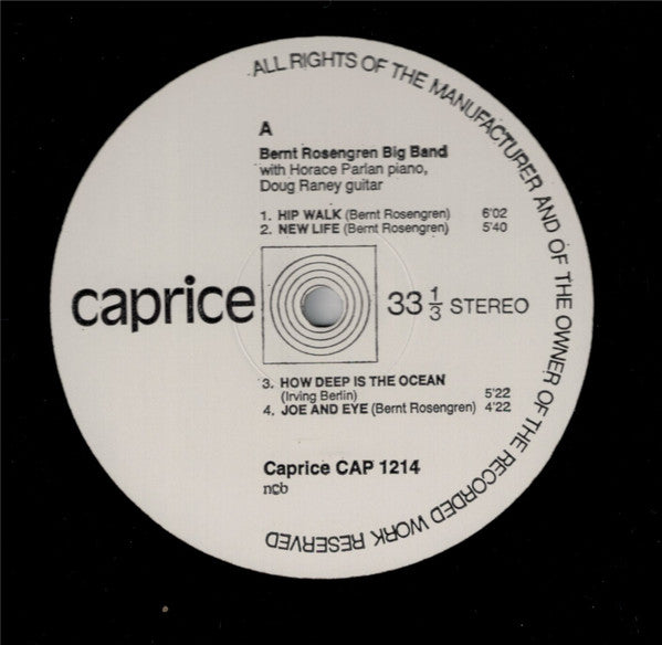 Bernt Rosengren Big Band With Horace Parlan, Doug Raney ~ Bernt Rosengren Big Band (Vinyl) - Djungel & Jazz
