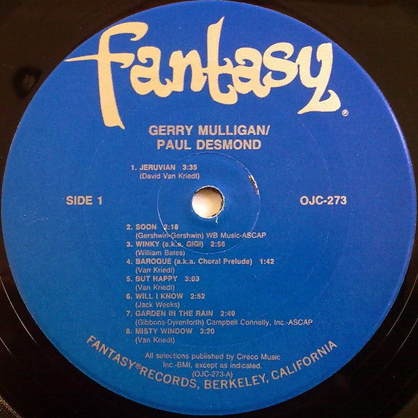 Gerry Mulligan Quartet Featuring Chet Baker, Chico Hamilton Also Paul Desmond, Barney Kessel, David Van Kriedt ~ Gerry Mulligan/Paul Desmond (Vinyl) - Djungel & Jazz