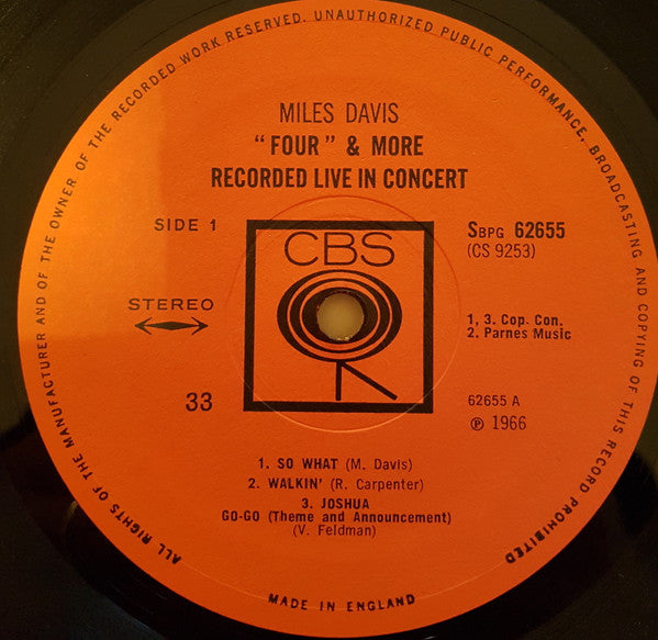 Miles Davis : 'Four' & More - Recorded Live In Concert (LP, Album)