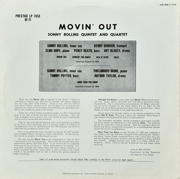 Sonny Rollins ~ Moving Out (Vinyl) - Djungel & Jazz