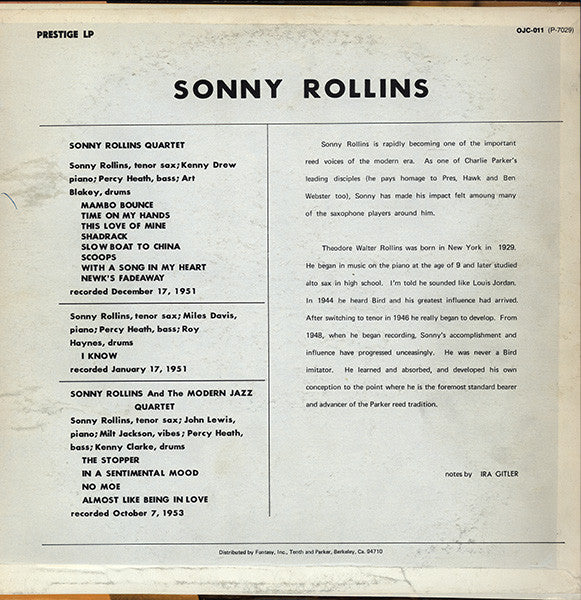 Sonny Rollins With The Modern Jazz Quartet Featuring Art Blakey & Kenny Drew : Sonny Rollins With The Modern Jazz Quartet (LP, Album, Mono, RE)