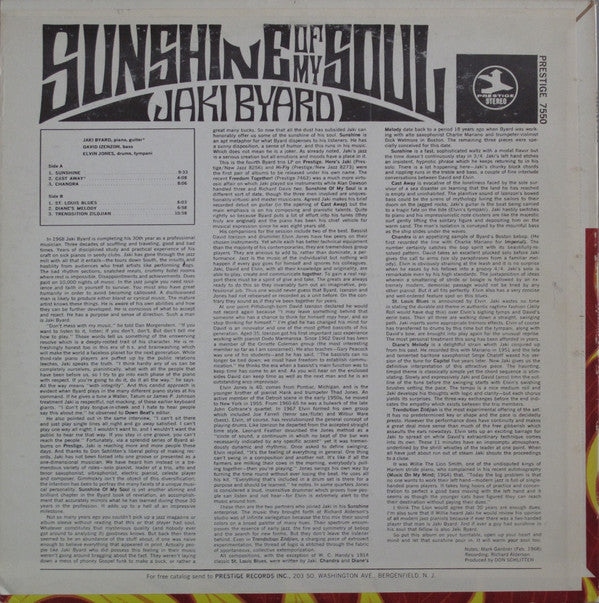 Jaki Byard Trio ~ Sunshine Of My Soul (Vinyl) - Djungel & Jazz