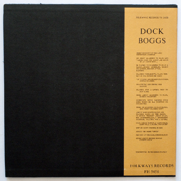 Dock Boggs ~ Excerpts From Interviews With Dock Boggs, Legendary Banjo Player And Singer (Vinyl) - Djungel & Jazz