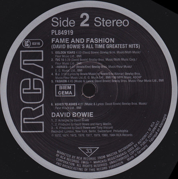 David Bowie ~ Fame And Fashion (David Bowie's All Time Greatest Hits) (Vinyl) - Djungel & Jazz