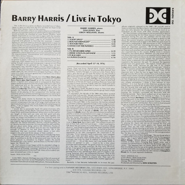 Barry Harris ~ Live In Tokyo (Vinyl) - Djungel & Jazz