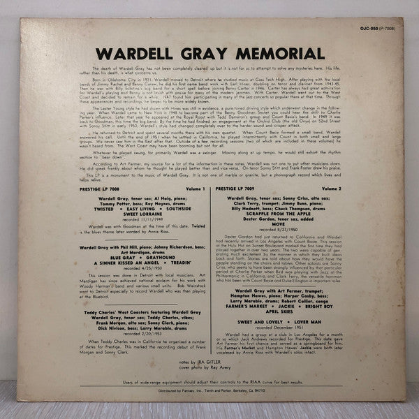 Wardell Gray ~ Memorial Volume 1 (Vinyl) - Djungel & Jazz