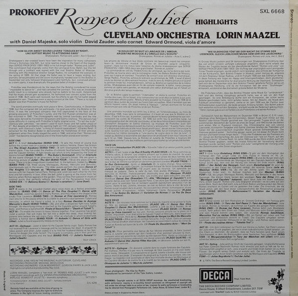 Prokofiev, Cleveland Orchestra, Lorin Maazel ~ Romeo & Juliet - Highlights (Vinyl) - Djungel & Jazz