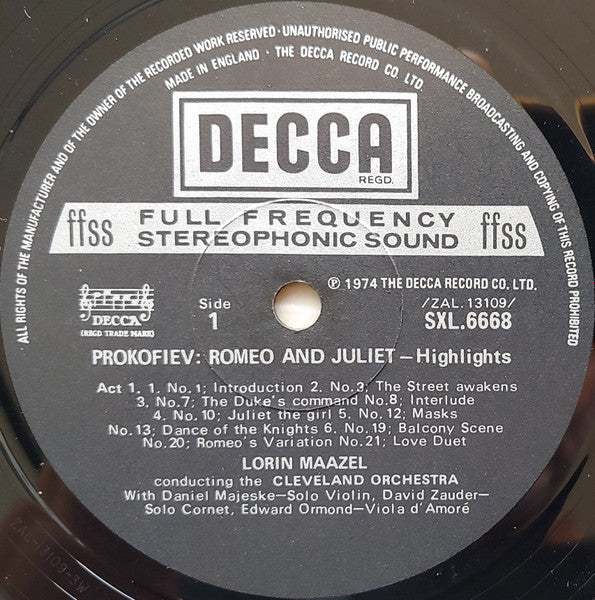 Prokofiev, Cleveland Orchestra, Lorin Maazel ~ Romeo & Juliet - Highlights (Vinyl) - Djungel & Jazz