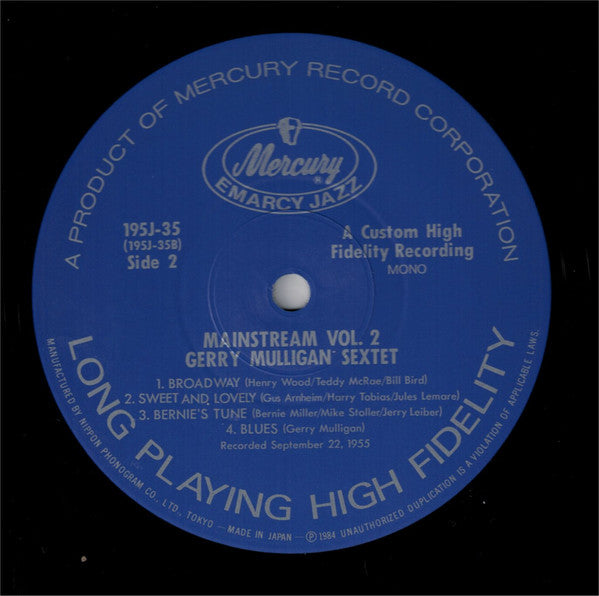 Gerry Mulligan And His Sextet ~ Mainstream Of Jazz Vol. 2 (Vinyl) - Djungel & Jazz