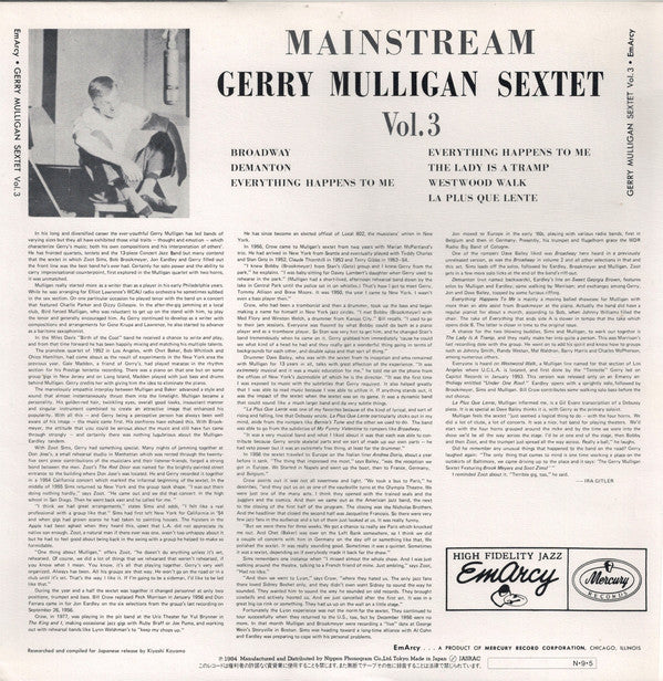 Gerry Mulligan And His Sextet ~ Mainstream Of Jazz Vol. 3 (Vinyl) - Djungel & Jazz