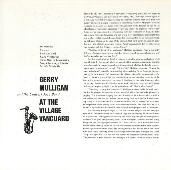 Gerry Mulligan And The Concert Jazz Band ~ At The Village Vanguard (Vinyl) - Djungel & Jazz