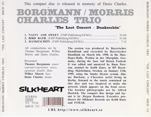 Borgmann / Morris / Charles Trio ~ The Last Concert - Dankeschön (Vinyl) - Djungel & Jazz
