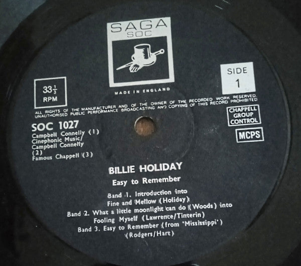 Billie Holiday : Easy To Remember (LP, Mono)