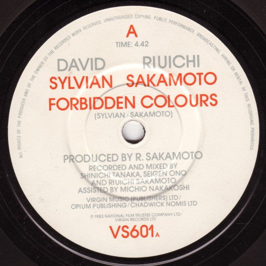 David Sylvian Riuichi Sakamoto* : Forbidden Colours (7", Single, Tow)