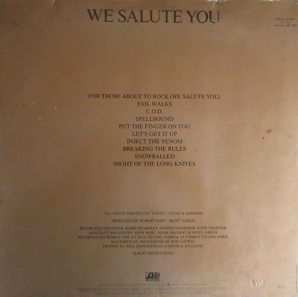 AC/DC : For Those About To Rock We Salute You (LP, Album, Gat)