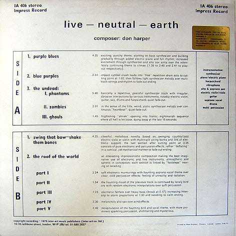 Don Harper ~ Live - Neutral - Earth (Vinyl) - Djungel & Jazz