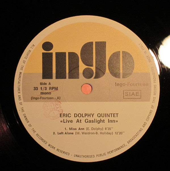 Eric Dolphy Quintet ~ Live At Gaslight Inn, October 1962 (Vinyl) - Djungel & Jazz