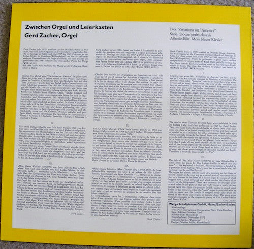 Charles Ives / Erik Satie / Juan Allende-Blin - Gerd Zacher ~ Zwischen Orgel Und Leierkasten (Vinyl) - Djungel & Jazz