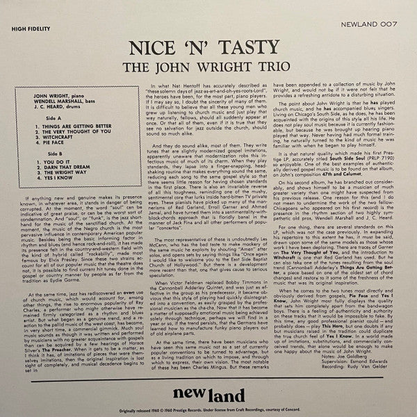 The John Wright Trio ~ Nice 'N' Tasty (Vinyl) - Djungel & Jazz