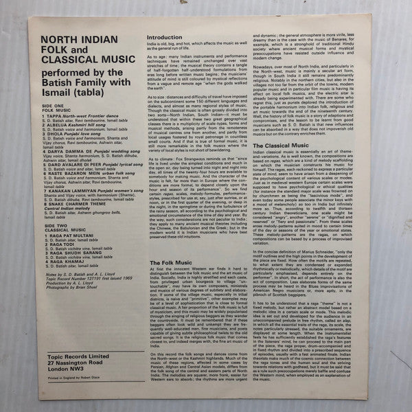 The Batish Family ~ North Indian Folk And Classical Music (Vinyl) - Djungel & Jazz